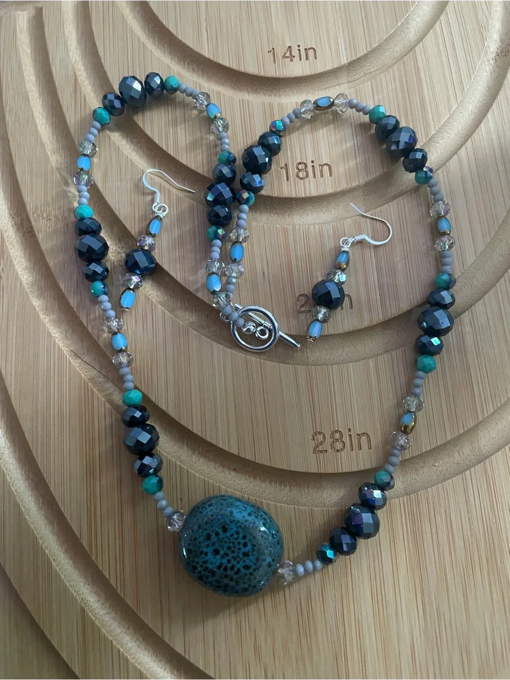 Handcrafted Turquoise & Navy Beaded Necklace with Matching Earrings